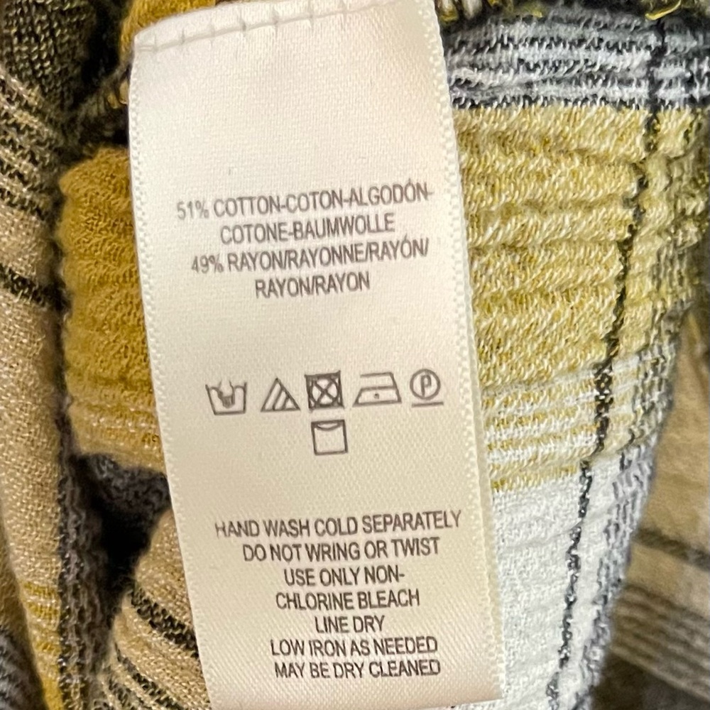 🔥 Maeve Plaid Embroidered Button Down Shirt XS/S – Yellow Black Hi-Low Tunic Top - Picture 6 of 12